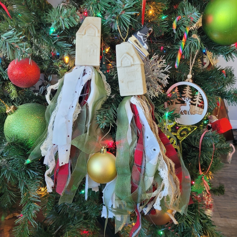 Hand Crafted Christmas Ornaments Upcyleled Vintage Salt N Pepper